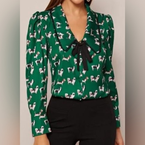 Zara Tops - Zara Buttoned Down Dog Patterned Dachshund Hound Print Blouse